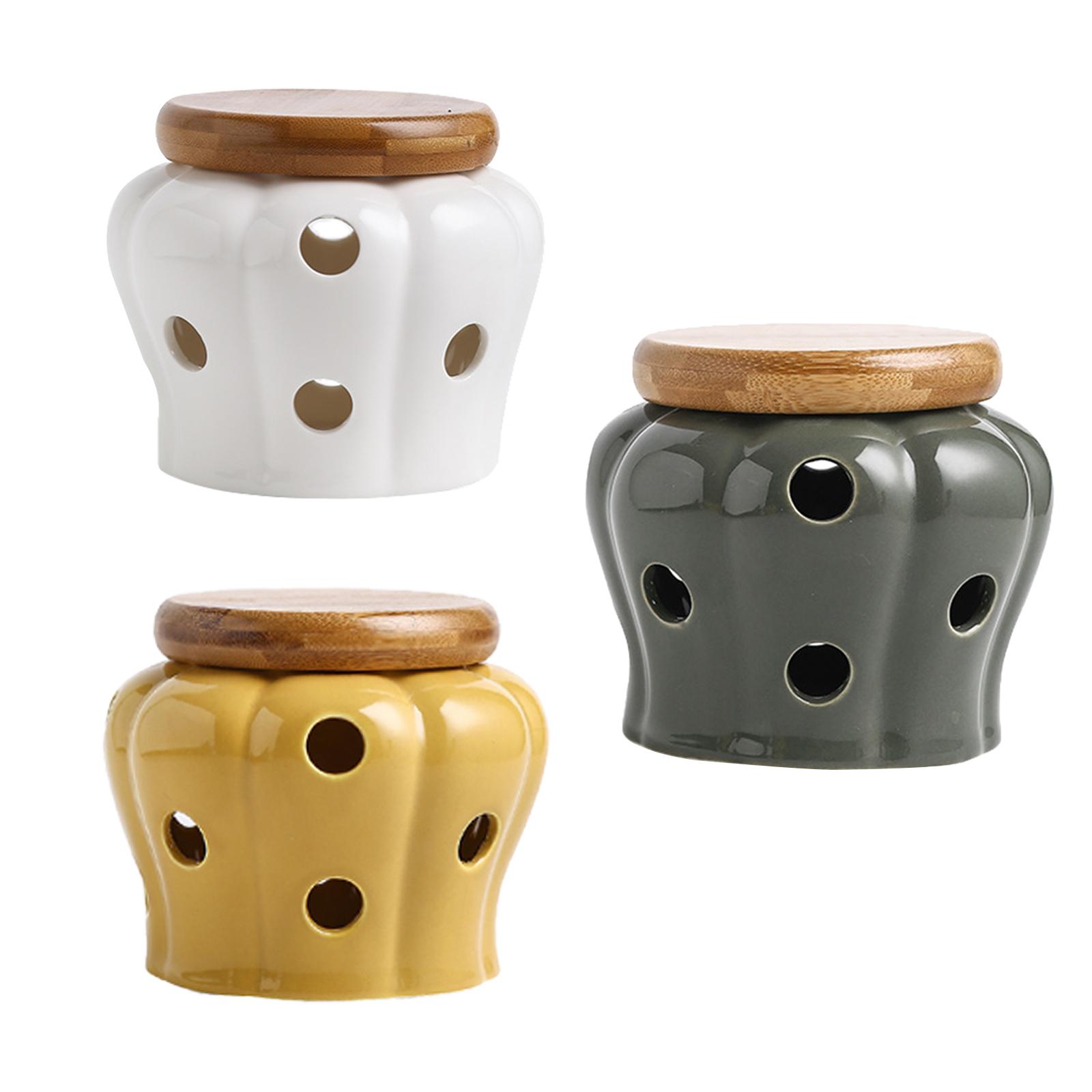 Food Storage Jars With Wooden Lids - Recipiente de cerâmica para alho com