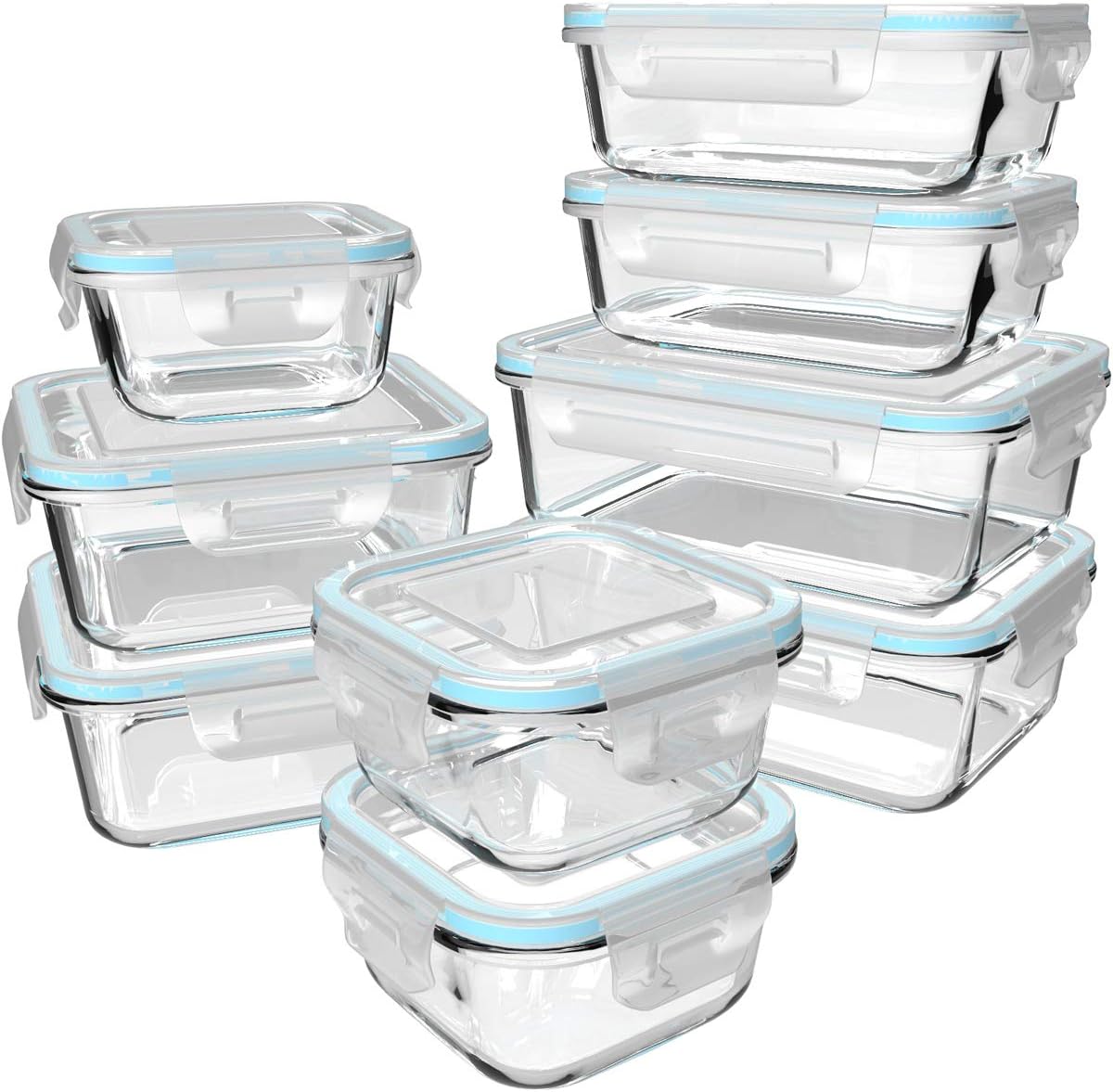 Food Storage With Glass Lids - Conjunto de 18 recipientes de vidro