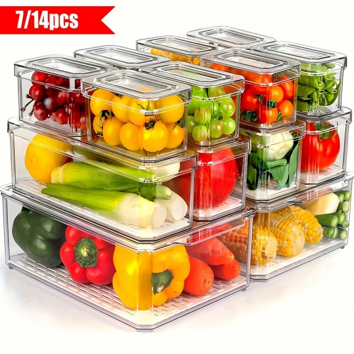 Food Storage Kitchen Cabinet - Conjunto de 7/14 caixas organizadoras empilháveis