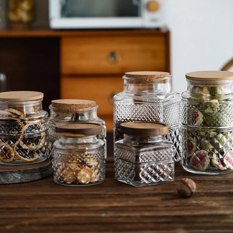 Food Storage Jars With Wooden Lids - Frasco selado de vidro de grande