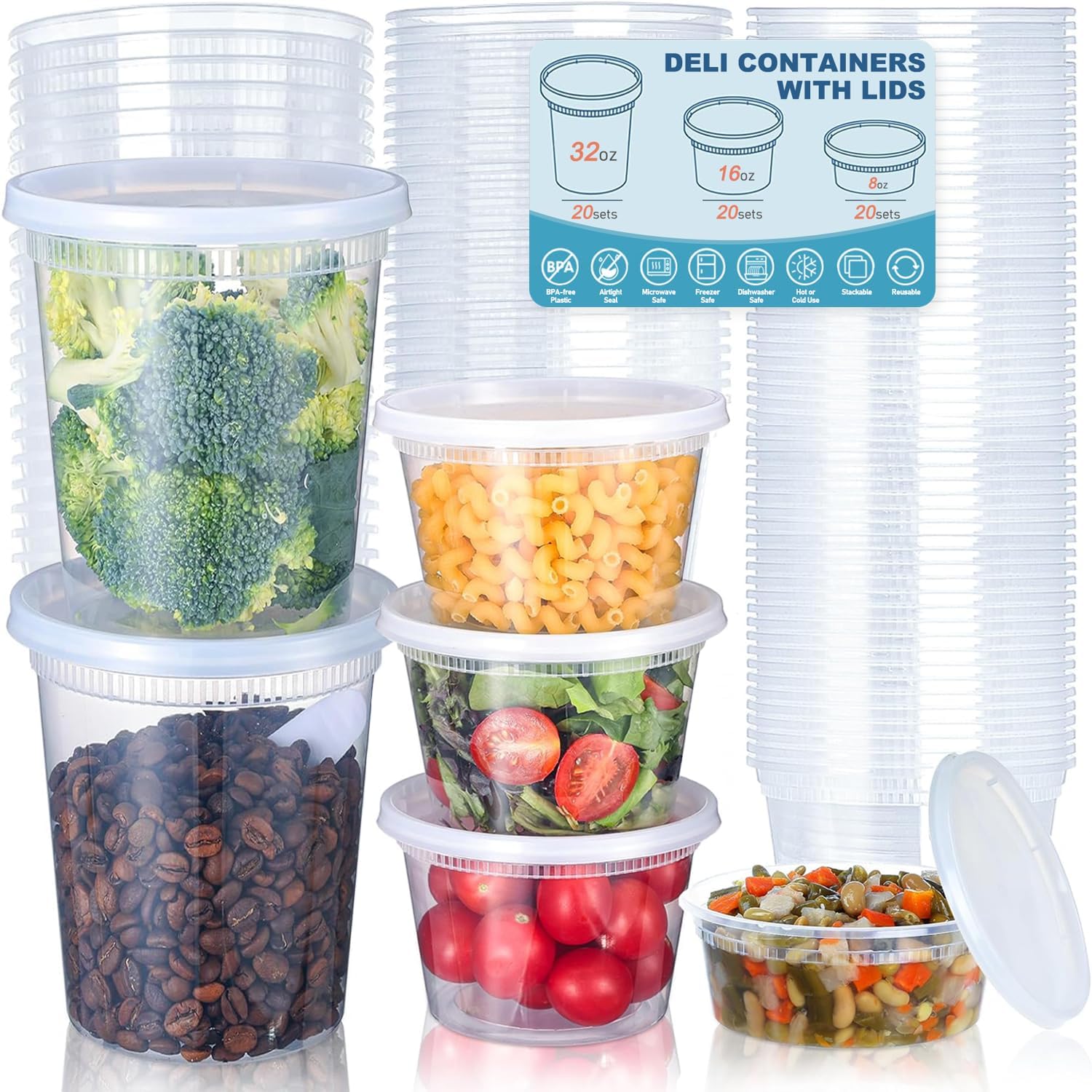 Food Storage Boxes With Lids - 24 recipientes de armazenamento de alimentos