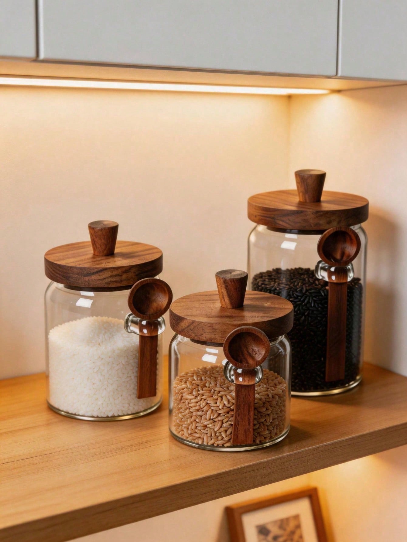 Food Storage Jars With Wooden Lids - 3 unidades de potes de vidro