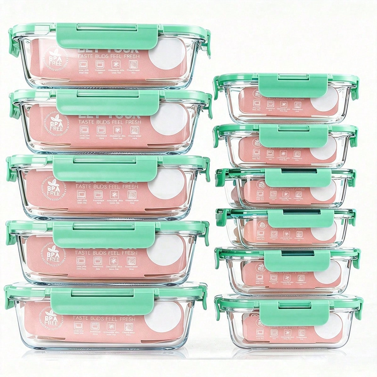 Food Storage With Glass Lids - Conjunto de 10 Recipientes de Vidro