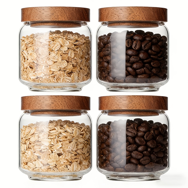 Food Storage Jars With Wooden Lids - Conjunto com 4 Frascos de Vidro