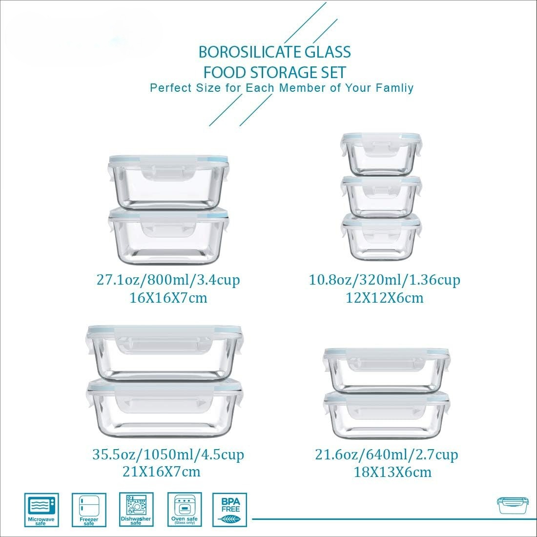 Conjunto de 18 recipientes de  - Food Storage With Glass Lids avaliação e preço