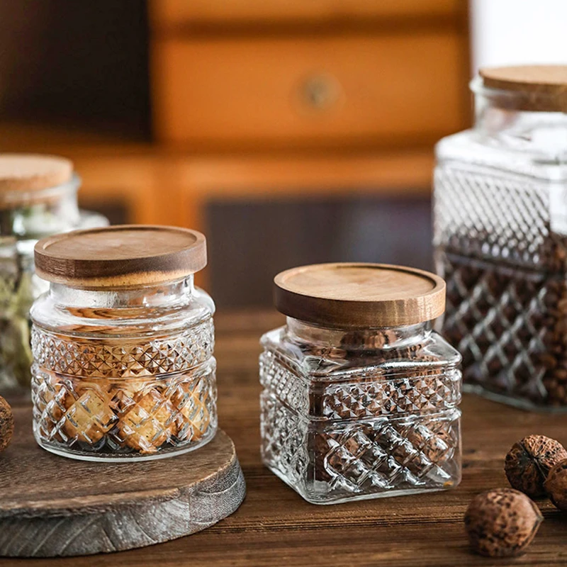 Frasco selado de vidro de gran - Food Storage Jars With Wooden Lids avaliação e preço