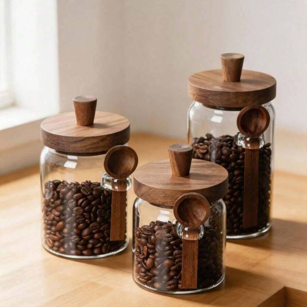 Conjunto de 3 potes de vidro t - Food Storage Jars With Wooden Lids avaliação e preço