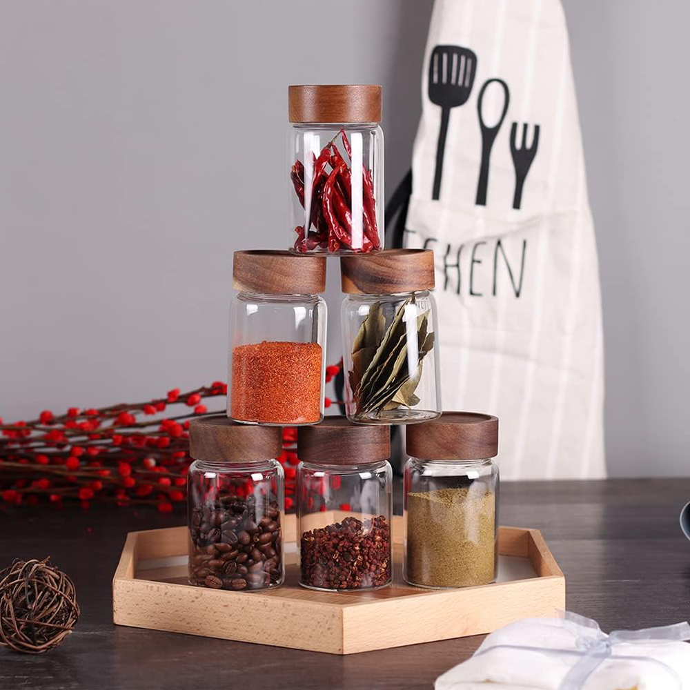 Potes de vidro para armazename - Food Storage Jars With Wooden Lids avaliação e preço