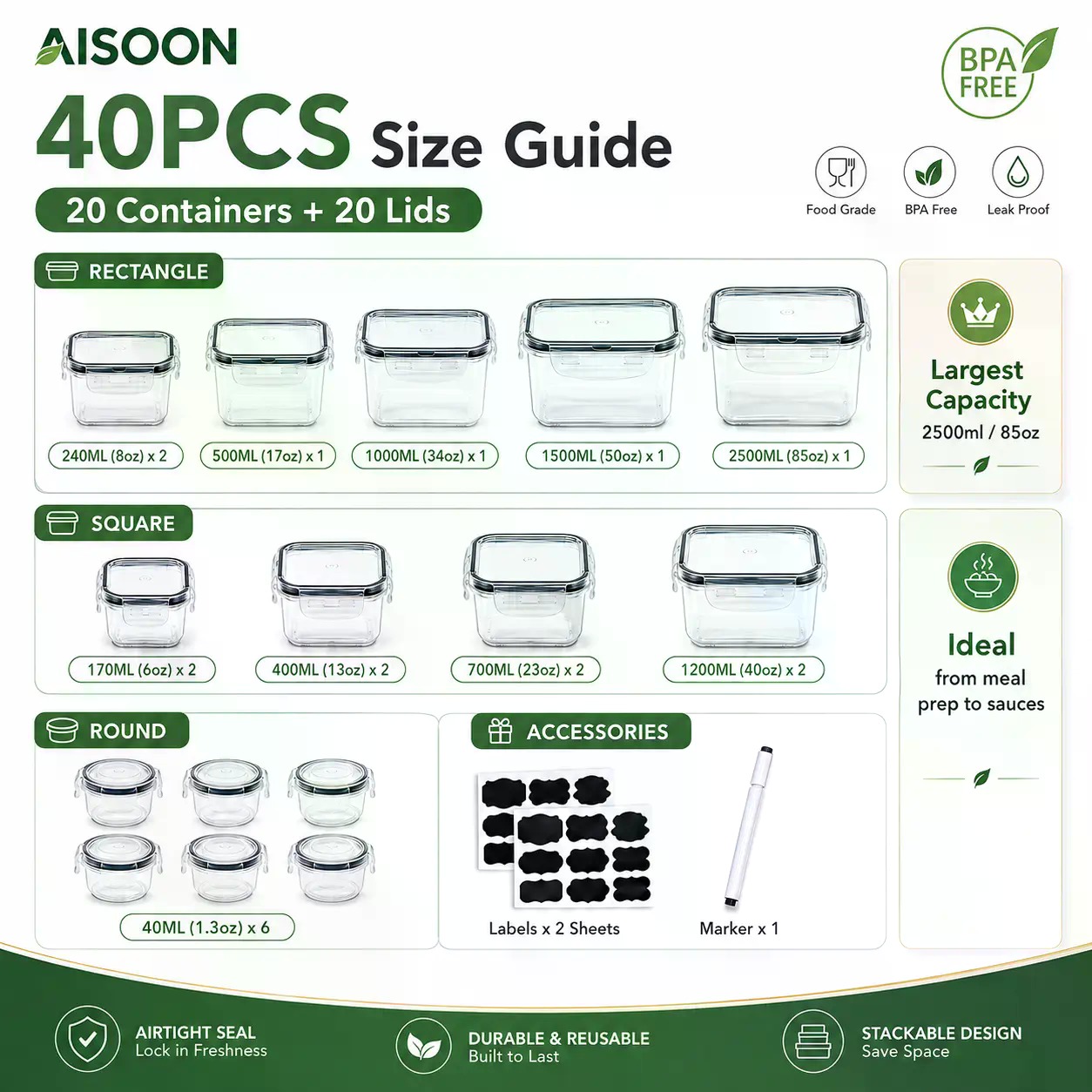 Conjunto de 40 Recipientes de  - Food Storage Boxes With Lids avaliação e preço