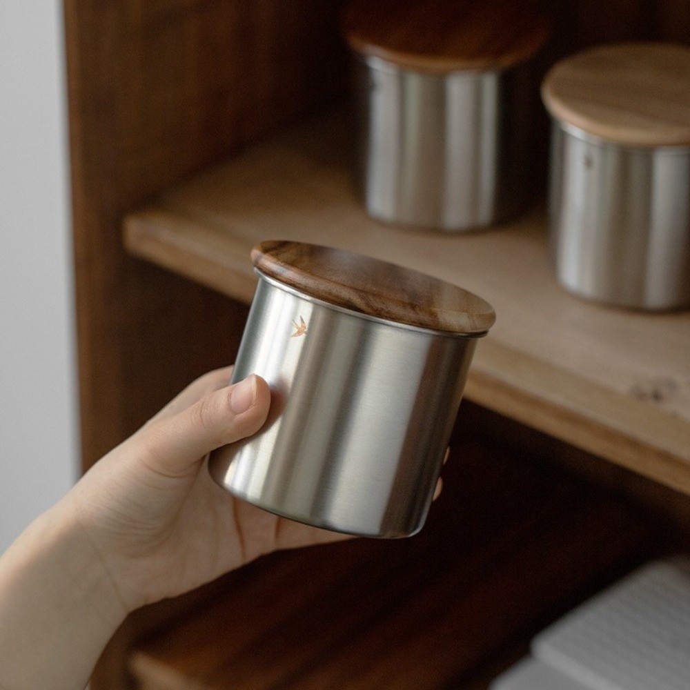 Novo Pote de Aço Inoxidável pa - Food Storage Jars With Wooden Lids avaliação e preço