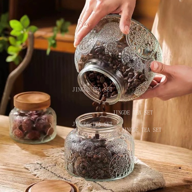 Pote de Vidro Embossado com Ta - Food Storage Jars With Wooden Lids avaliação e preço