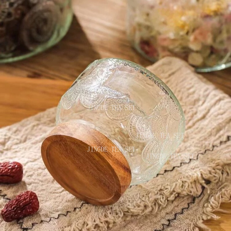 Pote de Vidro Embossado com Ta - Food Storage Jars With Wooden Lids avaliação e preço